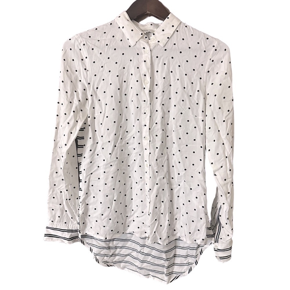 Sandwich White Black Polka Dot Button-Up Shirt Casual Cozy Viscose Sz Medium